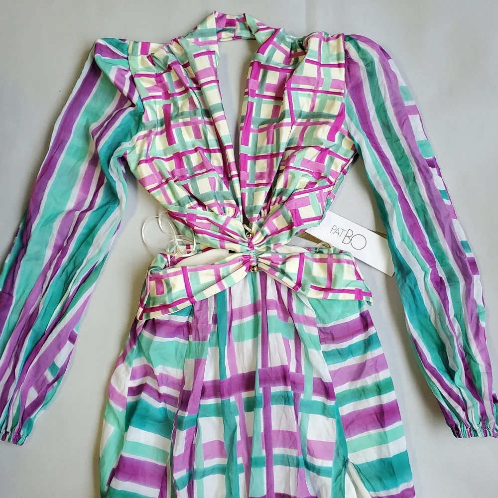 NWT$800 PatBO Seagreen Riviera Plunge Cutout Maxi Bodysuit Dress Open Back S 2-4 - Picture 8 of 16